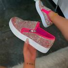 Womens Platform Shoes Sneakers Slip On Rhinestone Flats Comfort Casual Loafers