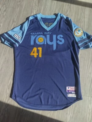 Camiseta deportiva usada en juegos Majestic Tampa Bay Rays Joe Boroski imitación espalda parche Zim Holo MLB Foto 1 de 4