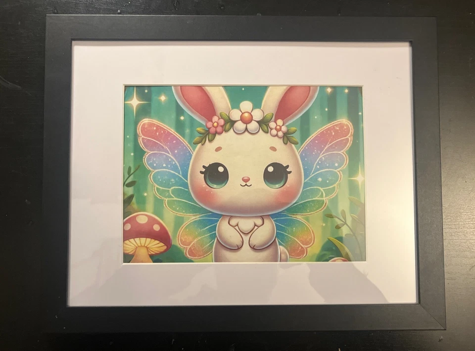 Cute Bunny Rabbit Graphic Design Art- framed 8x11 - Image 1 of 4