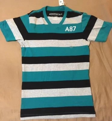 NUEVO CON ETIQUETAS Aeropostale Camiseta Manga Corta Cuello en V Niño Talla XS/TP Multicolor Rayas Foto 1 de 4