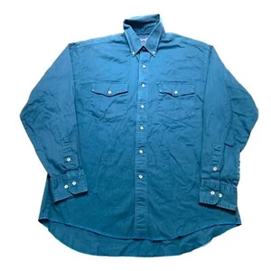 Wrangler Dress Shirt Men's 16.5 Blue Pockets Collared Long Sleeve Formal Oxford - Picture 1 of 14