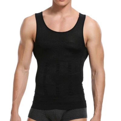 MENS SLIMMING BODY SHAPER BELLY CHEST COMPRESSION VEST GIRDLE T-SHIRT TANK TOP - Image 1 of 4