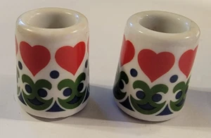 2 Germany Miniature Porcelain Candle Stick Holders Painted Heart Design - Picture 1 of 3
