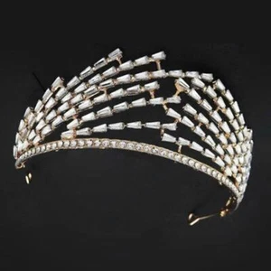Modern Gold Rhinestone Bridal Crown. - Picture 1 of 7