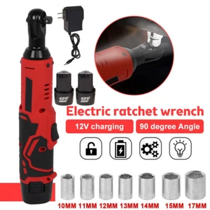 Electric Cordless Ratchet 3/8" Right Angle Wrench Impact Power Tool & 2 Battery - Picture 1 of 16