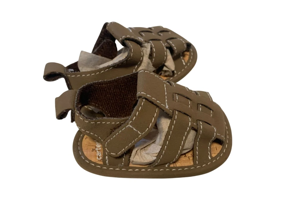 Sandalias Carters Infantil Bebé Talla Recién Nacido Tostado Beige Gancho y Lazo Zapatos Marrón Foto 1 de 4