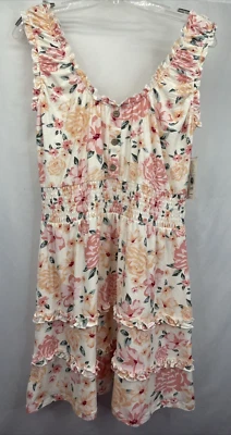 No Boundaries Stretch Floral Off Shoulder Ruffle Dress JR Womens Sz L 11-13 NWT - Image 1 of 4