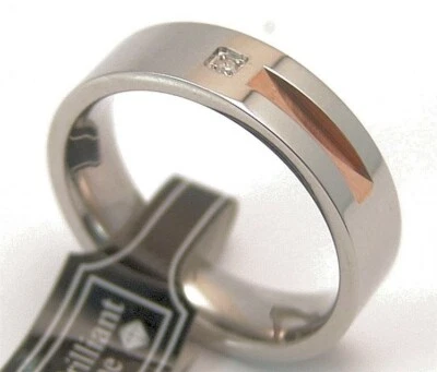 Genuine Diamond Gold PVD Comfort Fit Surgical Steel Wedding Band Men's Size 9.5 - Image 1 of 3