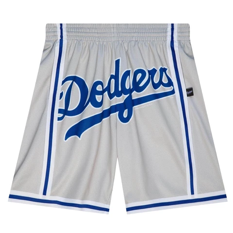 Men's Mitchell & Ness Grey MLB Los Angeles Dodgers Big Face Shorts Cover
