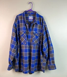 Dixxon Shirt Mens 5XL Button Up Flannel Long Sleeve Blue Grey Plaid "Layback" - Picture 1 of 7