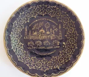 Vintage Brass Souvenir Plate India Taj Mahal Black Enamel Ashtray Trinket Dish - Picture 1 of 6