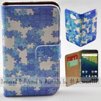 For Google Pixel Series - Blue Puzzle Theme Print Wallet Mobile Phone Case Cover - Image 1 of 3