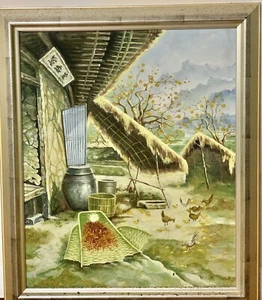 Chinese Vintage Countryside Oil On Canvas Painting  - Picture 1 of 11
