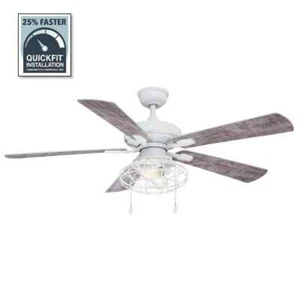 Home Decorators Ellard 52 in. LED Matte White Pull-Chain Ceiling Fan w/ Light - Picture 1 of 12