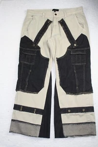 Men's Khaki Baggy Cargo Pants Y2K Wide Leg 36x32 Skater Tripp Style Pockets - Picture 1 of 11