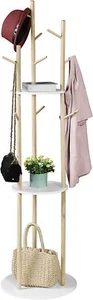 Wooden Coat Rack Stand Free Standing Tree Hanger Hall Coat Hat Rack with 9 Hook - Picture 1 of 7