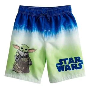 Sz 4-14 Boys Baby Yoda Swim Trunks Shorts Swimsuit Star Wars Mandalorian Grogu - Picture 1 of 2