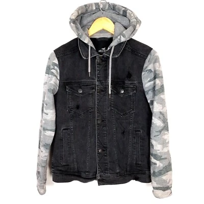 Chaqueta HOLLISTER Para Hombre Talla XS Botón Denim Con Capucha Camuflaje Mangas Gris Foto 1 de 4