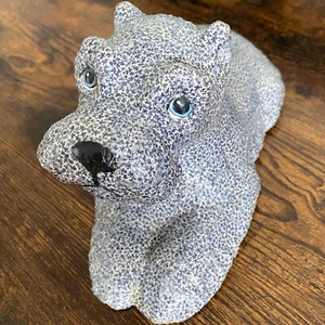 Decoupage Dog Puppy Schnauzer Figurine Statue Chinoiserie Print Felt Bottom RARE - Picture 1 of 21