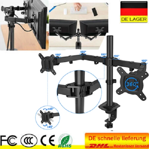 2 Fach Monitorhalterung Monitor Bildschirm Doppel Halter Ständer Tischhalterung - Bild 1 von 4