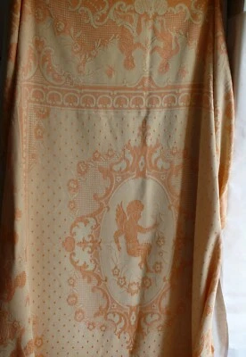 Dessus de lit ancien en damassé coton et soie artificielle couleur abricot  - Photo 1/4