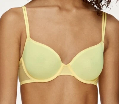 CALVIN KLEIN чистый маркизетта желтый свет с подкладкой Demi бюстгальтер женщин 36DDD 38D 38DD - Изображение 1 из 4