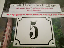 Hausnummer Emaille Nr. 5 schwarze Zahl auf weißem Hintergrund 12 cm x 10 cm 