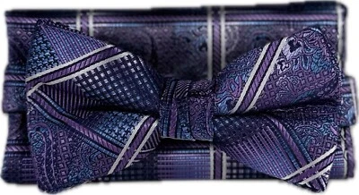 Pajarita Stacy Adams para hombre pañuelo púrpura azul real lila plata rayas 2,5" de ancho Foto 1 de 4