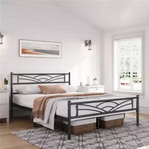 Full Size Metal Bed Frame with Cloud-Inspired Headboard, Black - Picture 1 of 12