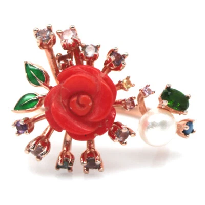 Anillo de plata 925 naranja coral, amatista, diopsido cromado y zafiro talla 8,25 Foto 1 de 4