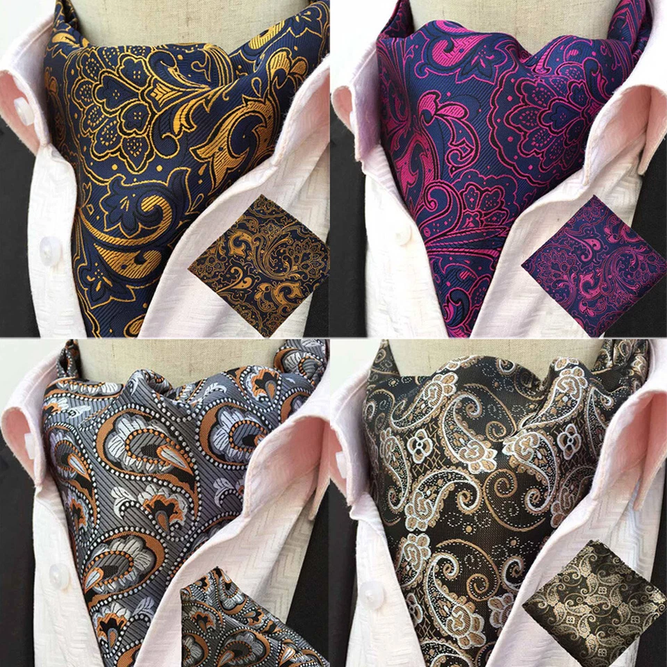 Hombres Paisley Floral Corbata Ascot Corbata Bufanda Bolsillo Cuadrado Pañuelo Conjunto HZ519 Foto 1 de 1