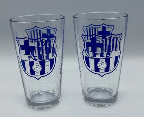 Vintage Set Of 2 FC Barcelona Soccer Pint Glass Beer Football - Blue Graphics Cover
