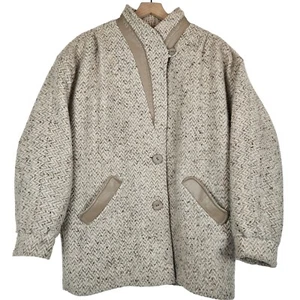 Donnybrook Herringbone wool and leather coat vintage union made in USA size 12 - Picture 1 of 9