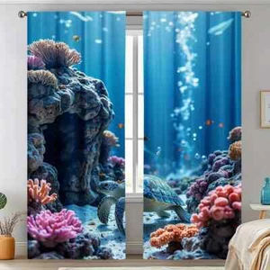 NEW in PKG pair (2) Ocean Window Curtains,Tropical coral Rod Pocket 41 w 45 L - Picture 1 of 2