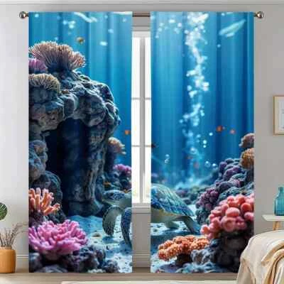 NUEVO en PKG (2) Cortinas Ventana Océano, Bolsillo de Varilla de Coral Tropical 41 w 45 L Foto 1 de 2