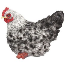 25Cm Black And White Sitting Hen Chicken Chook - Garden Lawn Farm Ornament