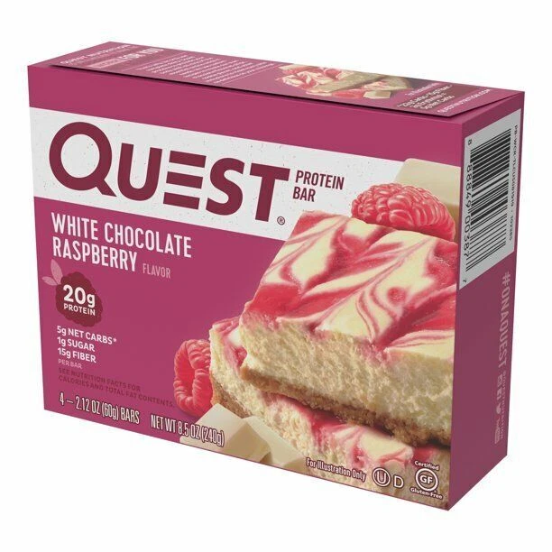 Quest Protein Bar 2.12 oz - White Chocolate Raspberry, Pack of 4