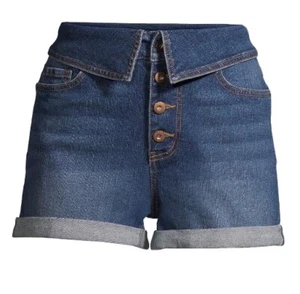 Shorts Juniors No Boundaries Fold Over Waist Denim Button Fly High Rise Stretch - Picture 1 of 4