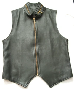 Vintage Donna Karan gilet pelle marrone zip davanti girocollo GRANDE donna USA - Foto 1 di 5