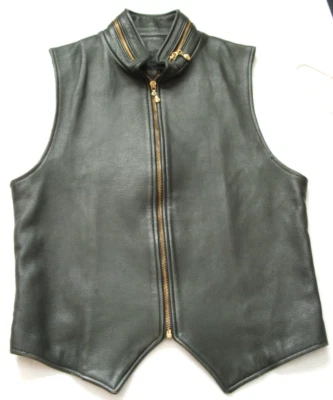 Chaleco de cuero marrón Donna Karan vintage con cremallera frontal alrededor del cuello GRANDE para mujer EE. UU. Foto 1 de 4