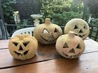 4 X Vintage Terracotta Outdoor Garden Pumpkins Weathered Halloween Decorations