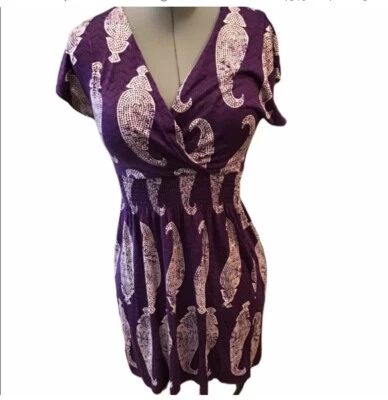 Vestido de seda Tory Burch cintura ceñida XS púrpura y crema ¡Sexy! De Bloomies NYC Foto 1 de 4