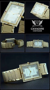Cavadini Jewelry Band Men's Watch Stainless Steel Gold Plated Zirconia CV-3685G - Picture 1 of 1