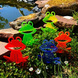 Glowing Garden Decor Stake Set of 5 'Happy Frogs' SunCatcher Ornament accessory