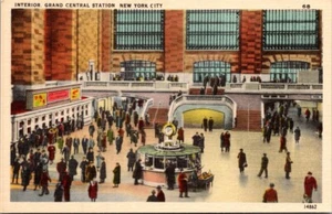 GRAND CENTRAL STATION Interior View NEW YORK CITY linen Postcard - Picture 1 of 2