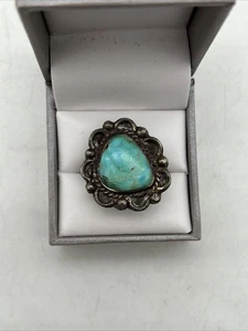 Vintage Sterling Silver Turquoise Ring Size 6 - 10.14 Grams Not Marked - Picture 1 of 8