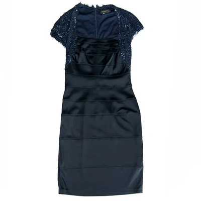 Tadashi Shoji Black Navy Bandage Satin Beaded Cocktail Dress Size 8 - Image 1 of 4