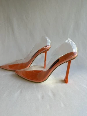 Jessica Rich So Fancy 鞋女式 36 码透明尖头橙色高跟鞋 PVC — 第 1/4 张图片