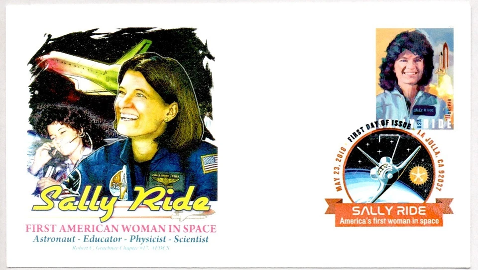 #5283 SALLY RIDE FIRST AMERICAN WOMEN SPACE SHUTTLE ASTRONAUT, COLOR CANCEL FDC - Image 1 of 1