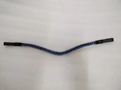 Cor azul 3 fileiras pedra cristal brow-band freio de couro para cavalo. - Imagem 1 de 4
